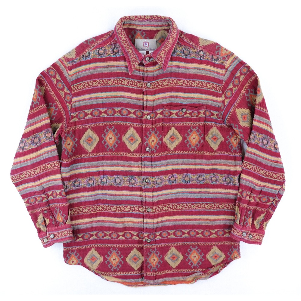 Vtg The Territory Ahead Woven Southwest Button Down Shirt Native Heavy 90s Large